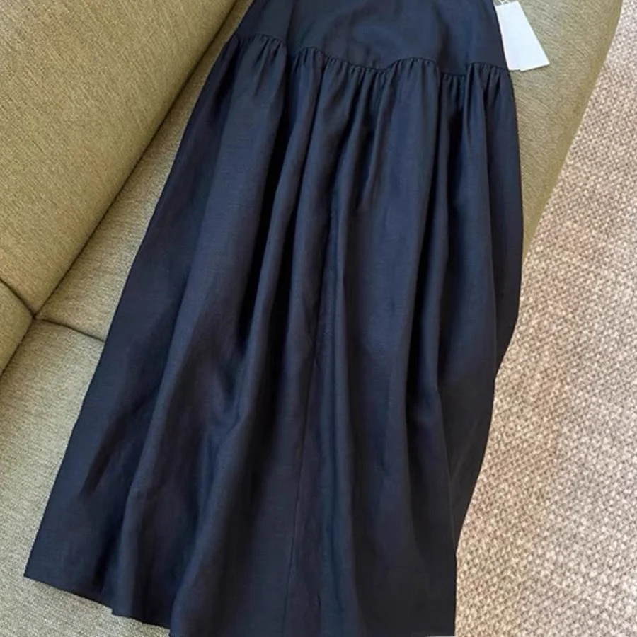 High Waist Mixed Fabric Linen Half Skirt Pleated Design Skirt Commute Korean Style Ladies High Waist Skirt Standard Fit