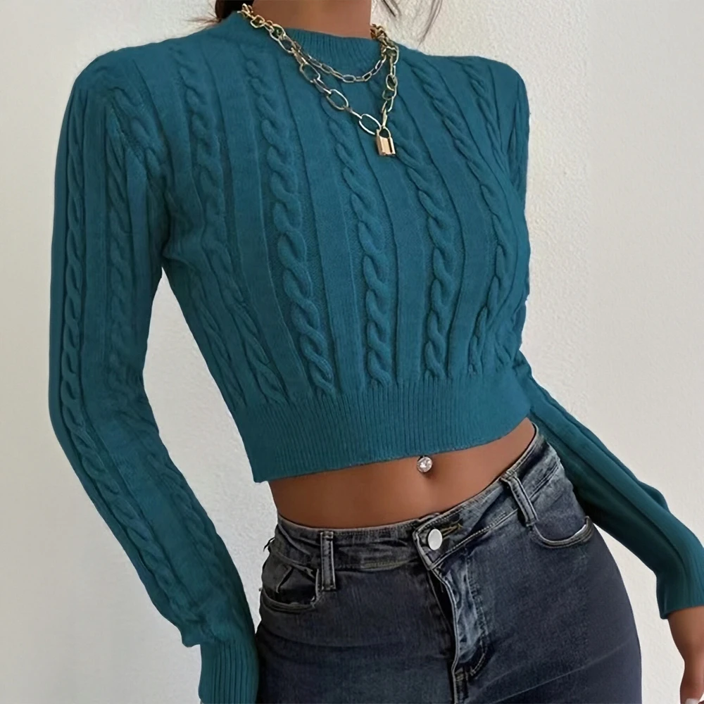 

Business Commute Style Long Sleeve Round Neck Sweater Fitted Design Straight Tube Sleeves No Decoration Required