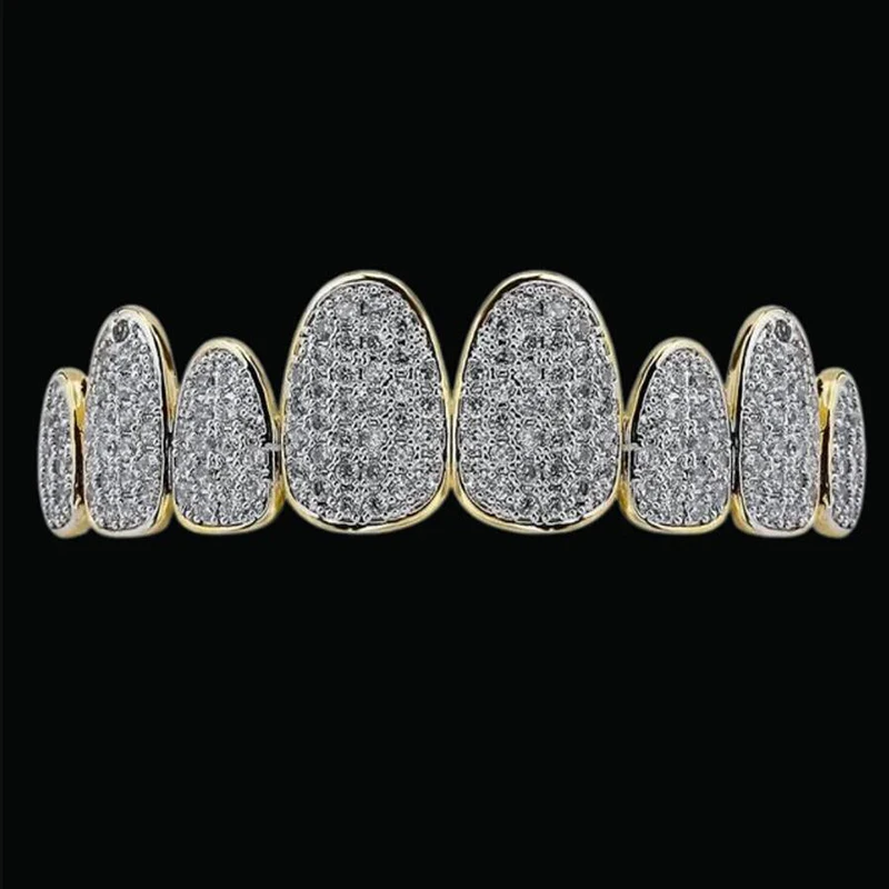 Bubble Letter Punk Teeth Caps Cosplay Style Luxury Grillz Set Iced Out Micro Pave Hip Hop Jewelry