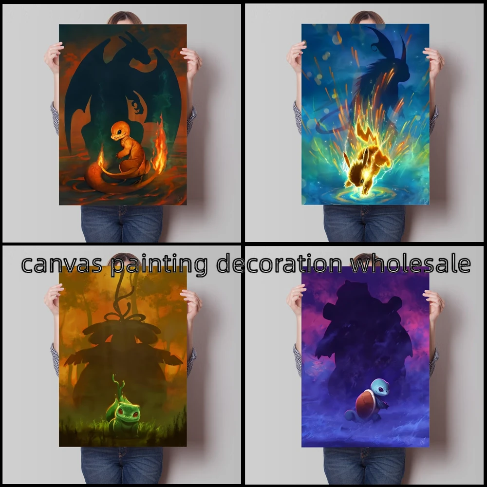 

Anime Pokemon Poster Bulbasaur Charmander Squirtle and Print Watercolor Canvas Painting Wall Art Picture Home Decor Kids Gift