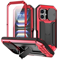 360 Protective Anti Fall Case for iPhone 16 15 14 13 Pro Max Mini 16 Plus Lens Protect Metal Shockproof Tempered Glass Cases