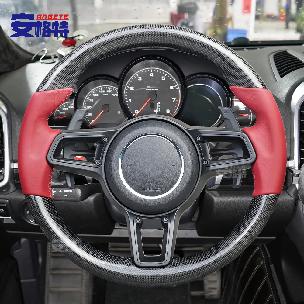 

Подходит для Porsche 718/911 Bordeaux Red, модифицированный руль из углеродного волокна, рулевое колесо в сборе, старый и новый