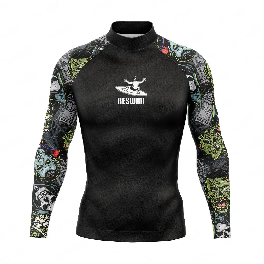 

New Summer Men's Rash Guards Swimsuit Long Swim Surfing T-Shirts UPF 50+ Surf Suit Beach Swim Breathable Swimming Swimwear