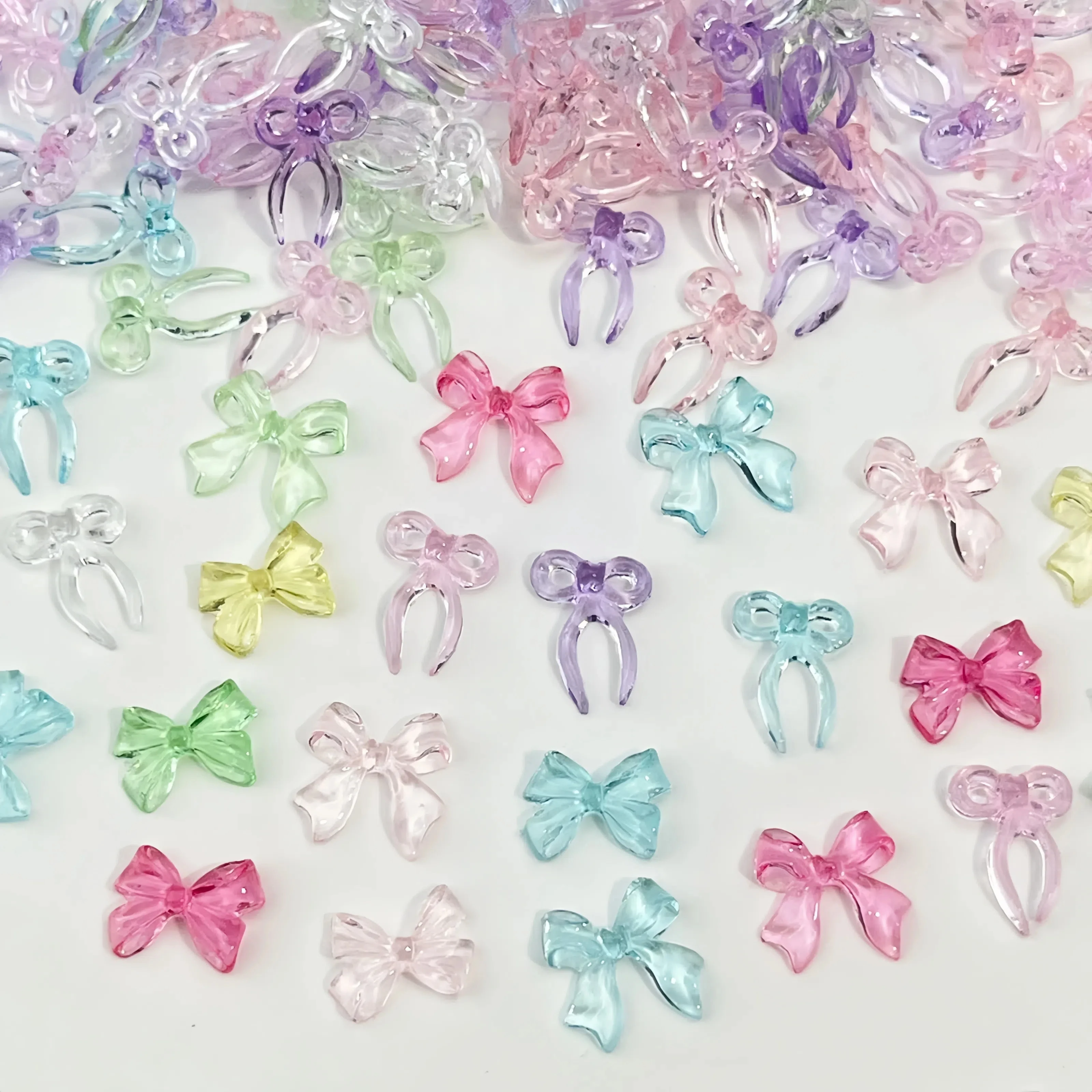50pcs Candy Jelly Bow Nail Charms 3D Resin Jewelry French Nail Art Decoration Accessories Ice transparent Ribbons Nail Supplies