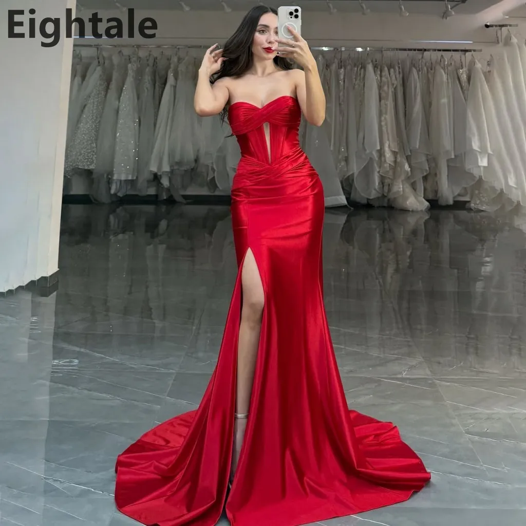 

Eightale 2025 Red Mermaid Evening Dress Sweetheart Satin Sexy Slit Wedding Prom Dubai Party Gown Customizable