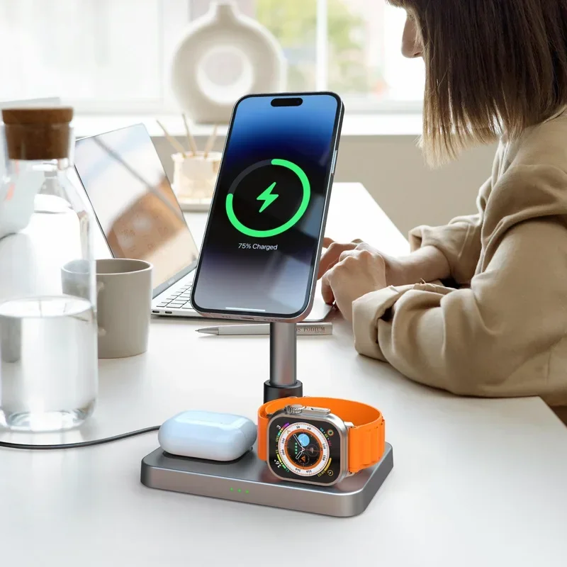 High-end Charger Scalable Wireless Chargers Desk Charging Station 3 in 1 Wireless Charger Fast Charging IWatch AirPods Holder