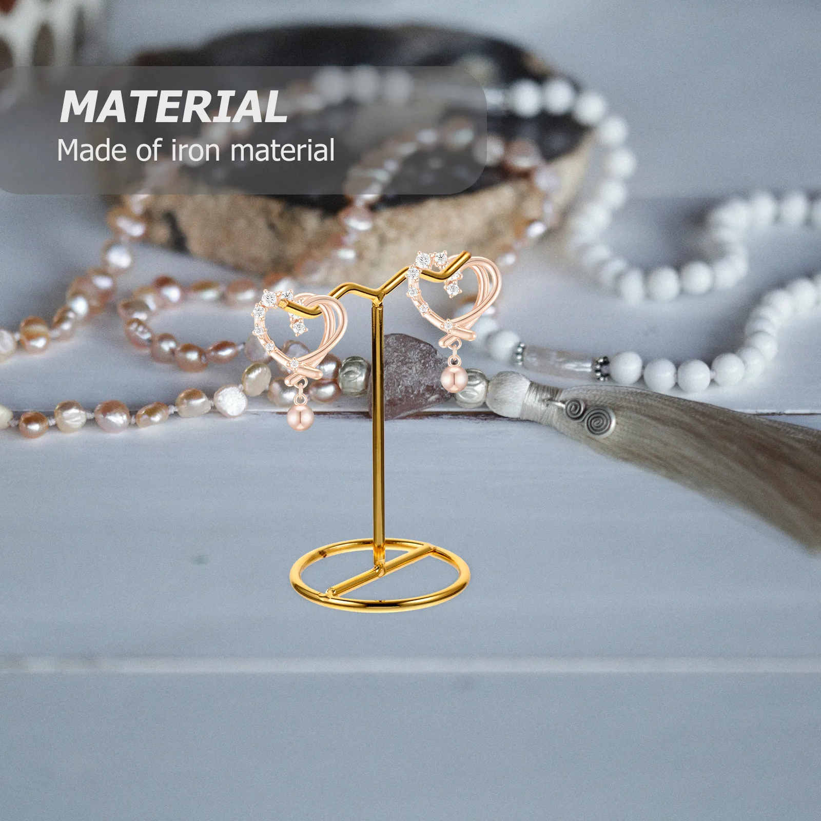 

2Pcs Metal Jewelry Stand Gold Iron Organizer Durable Space-Saving Jewelry Display Rack Earring Necklace Holder