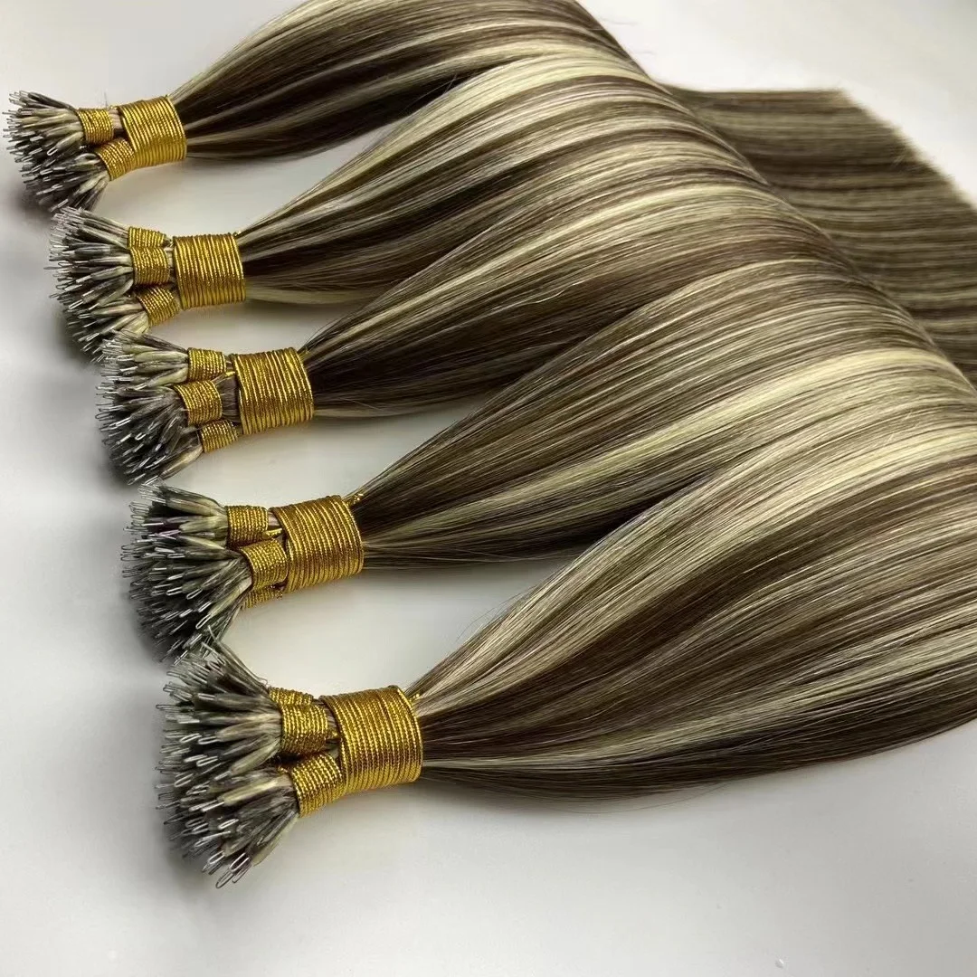 14A Nano Ring Tip Human Hair Double Drawn Real Remy Natural European Human Hair Extensions Brown Color 18-30 Inch 100% Human Hai