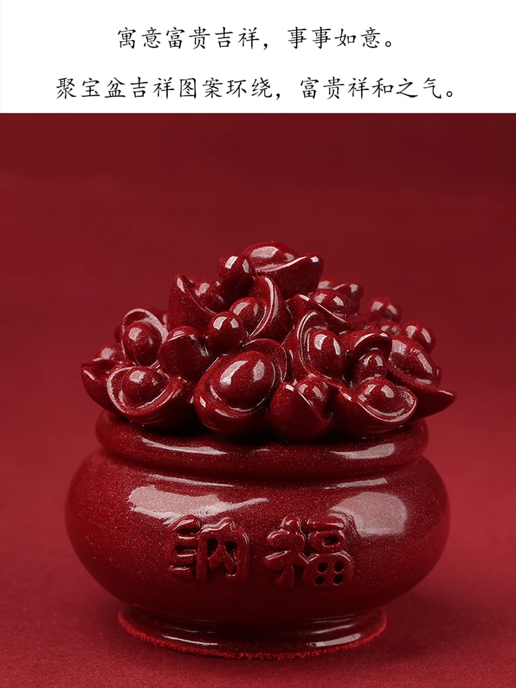 Chinese Style Vermillion Cinnabar Cornucopia Ornaments Lucky Office Living Room Desktop Decoration Zijin Sand Material Craft