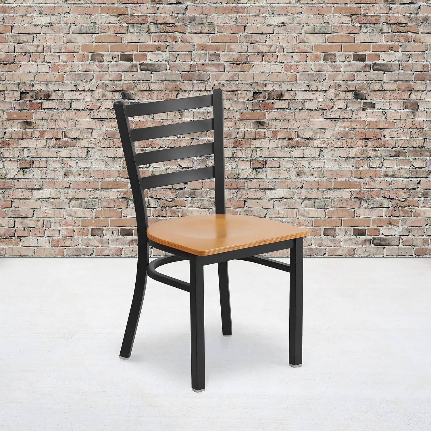 

2 Pack HERCULES Series Black Ladder Back Metal Restaurant Chair - Natural Wood Seat