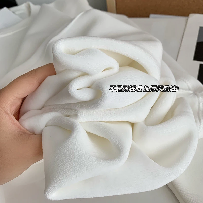 Textured White T-Shirts Fleece Warm Winter T-Shirts Loose Casual Long Sleeve Tees Basic Tops Fashion Long Shirts Girls