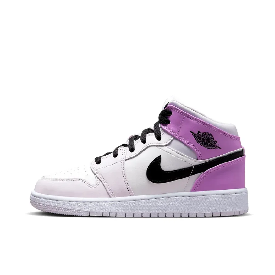 Nike Air Jordan 1 Men's and Women's comfortable and versatile mid-top boardshorts trend white purple