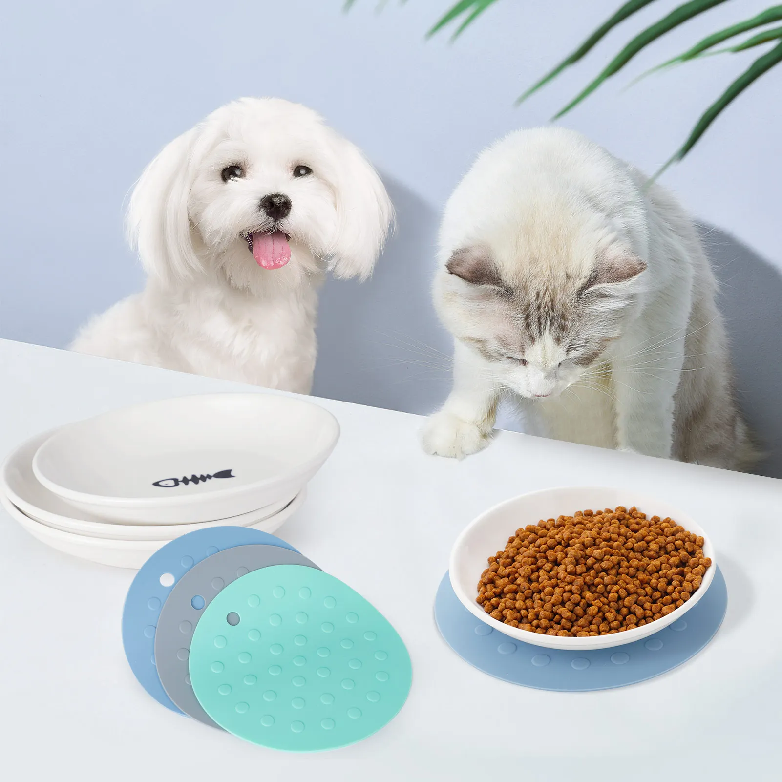 6Pcs/Set Cat Food Bowl Ceramic Kitten Water Bowl Puppy Feeding Dish With Bowl Mats Ceramic Pet Bowl Cat Food Feeding Accessories