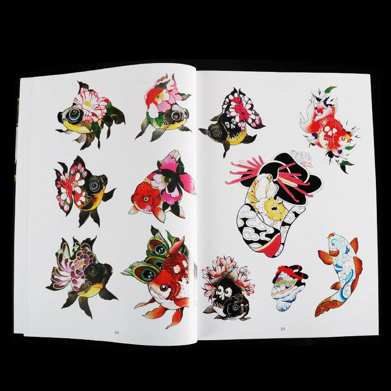 

Japanese Style Tattoo Book Album Colorful Dragon Hawk Samurai Flower Snake Tiger Cute Frog DesignsTattoo Technique Pattern