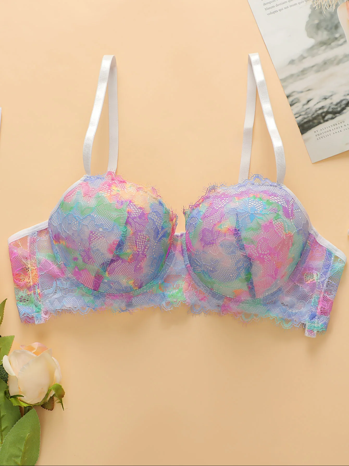 Women's sexy embroidered floral underwear with steel rims, gathered push ups, breathable and comfortable close fitting bra RJ04