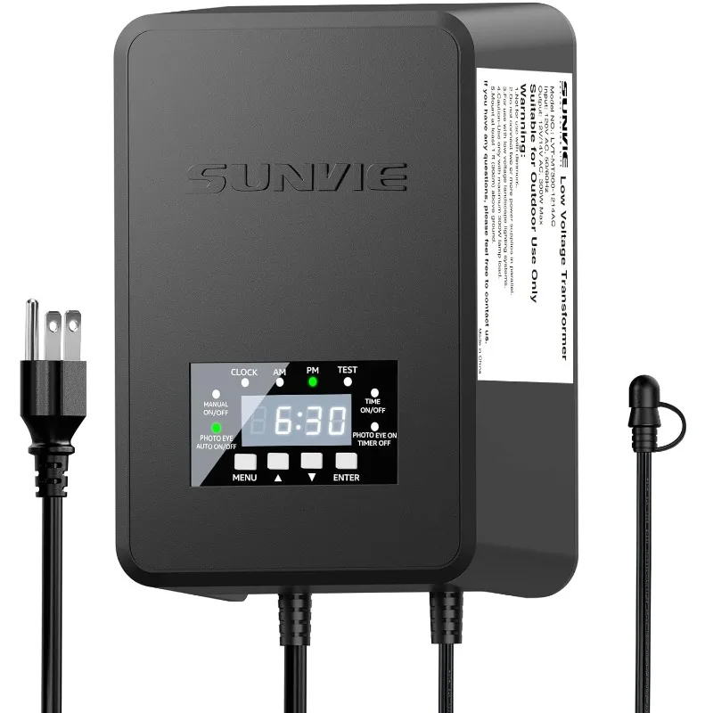 SUNVIE 300W Low Voltage Transformer with Timer and Photocell Sensor Landscape Lighting Transformer Waterproof 120V