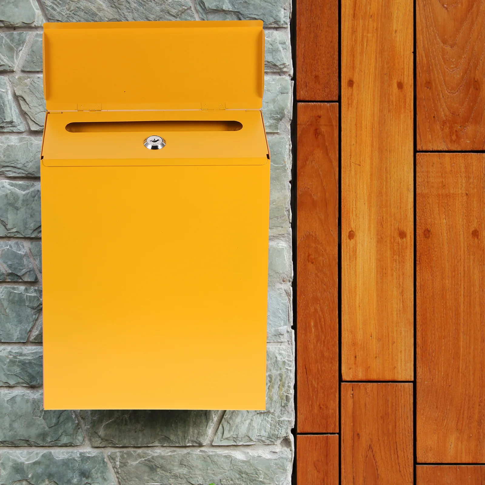 

Wall Mounted Mailbox Iron Letter Box for Office School Large Capacity Yellow Hanging Post Suggestion Complaint Box
