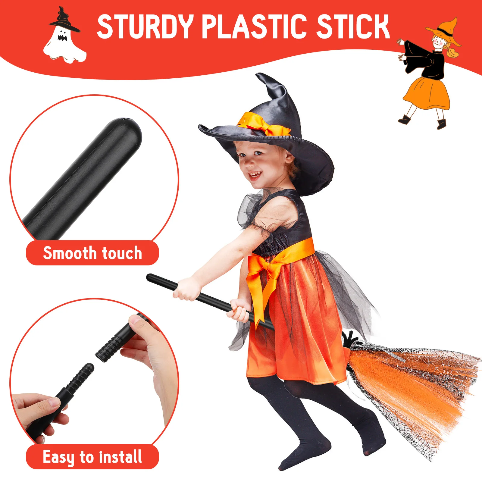 2024 Halloween Wizard Broom Funny Witch Broom Props Halloween Ornament Flying Broomstick Potters Harry Haunted House Accessories