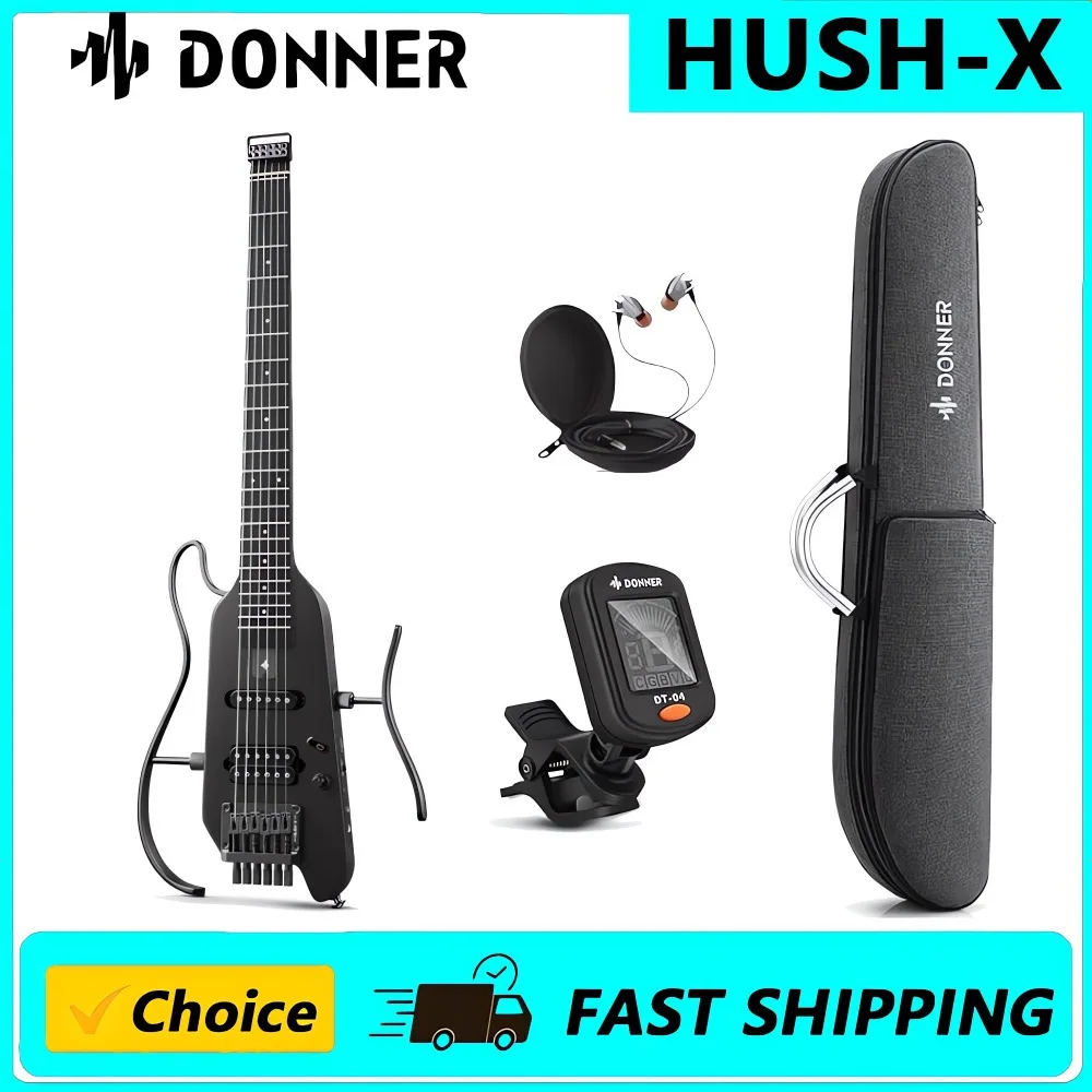 

Donner HUSH X Electric Guitar Kit - Featherlight Travel Guitar with Easy Assemble Stands, Great for Travel and Practice,