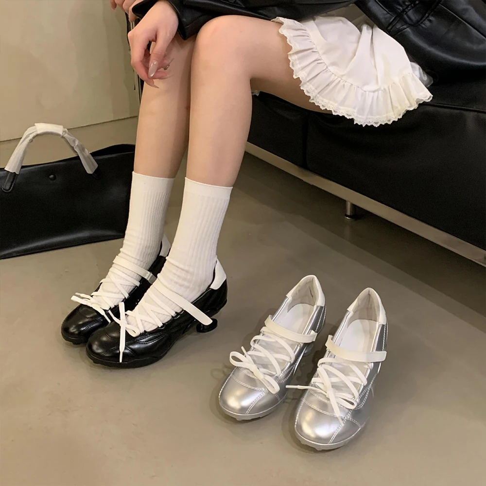 

2025 New Sports Style Lace Up Ballet Shoes Women's Designer High Heels Mary Jane Dance Ballroom Party Prom Shoes 1.97 inch