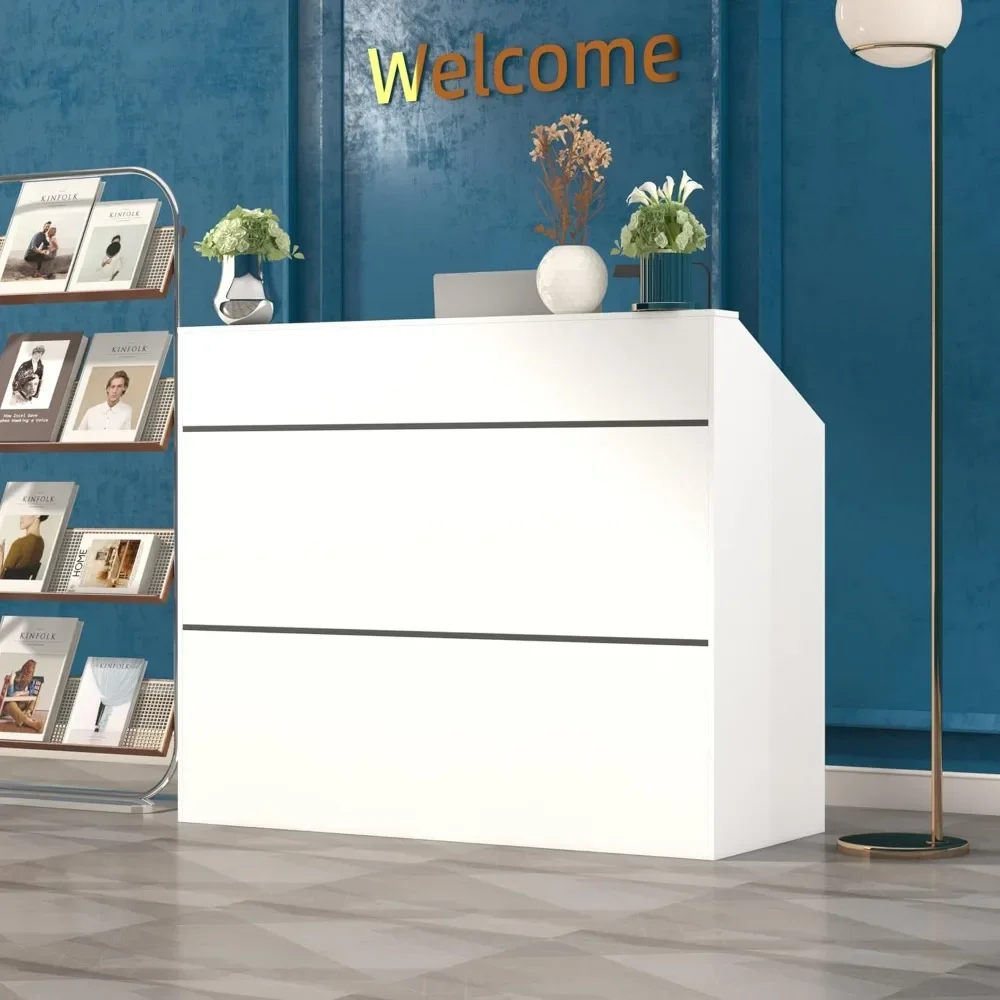 Reception Desk with Counter, Office Desk with Modern Pattern, Retail Checkout Counter Table for Clinic Lobby Salon Office