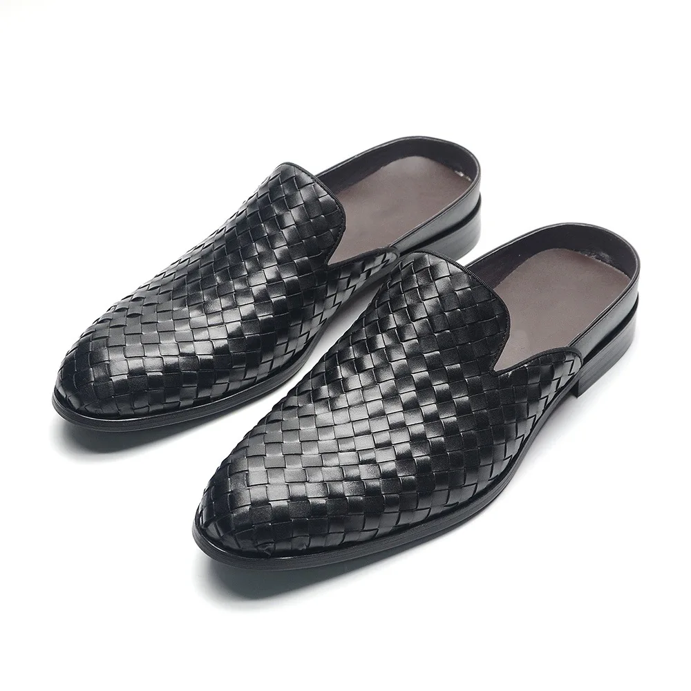 

Мужские тапочки из коровьей кожи, повседневные нескользящие летние модные лоферы, роскошные дышащие мужские туфли на половину обуви
