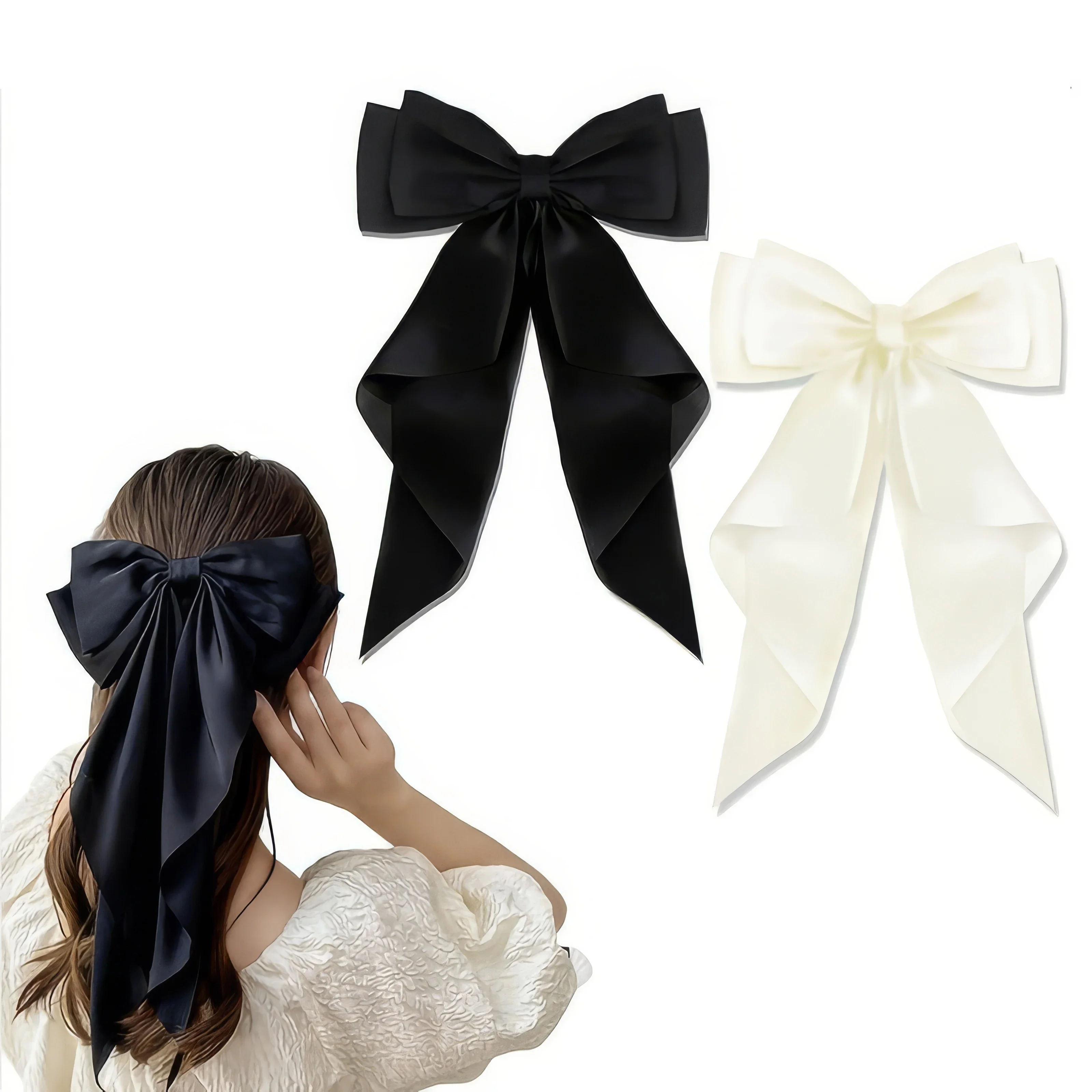 

2 Solid Color Ribbon Bow Hair Clips, Vintage and Fashionable Hair Accessories, Suitable for Daily and Formal Occasions To Wear