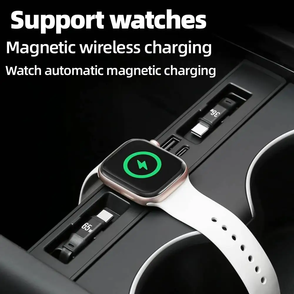 For Tesla Juniper Model Y /YL/ 3 Electric Vehicle Center Console Retractable Docking Station with Wireless Watch Fast Charger