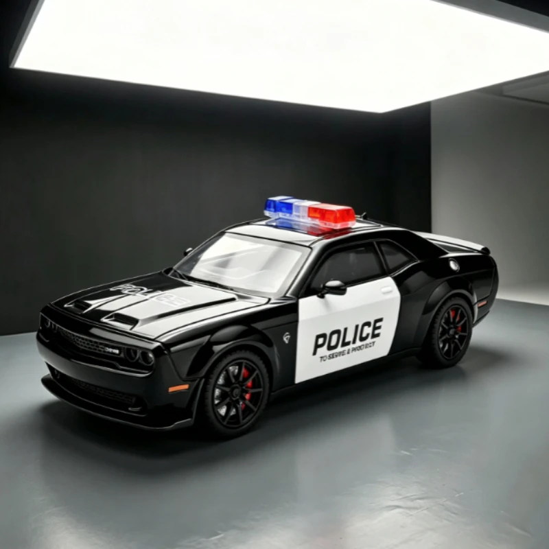 1:24 Realistic Dodge Challenger SRT Hellcat American Police Car Diecast Alloy Model Pull Back Kids Toy Collectible Gift For Boys