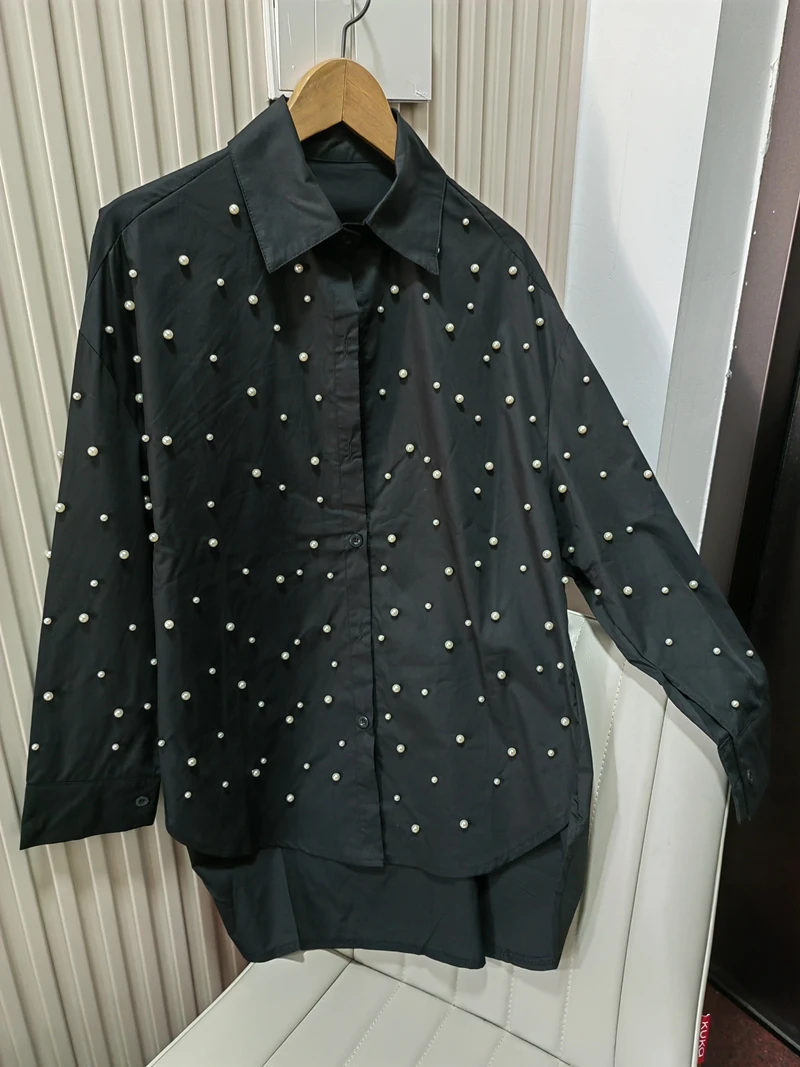 Heavy Industry Beaded Shirt for Women 2025 Autumn and Winter New French Design Niche Tops