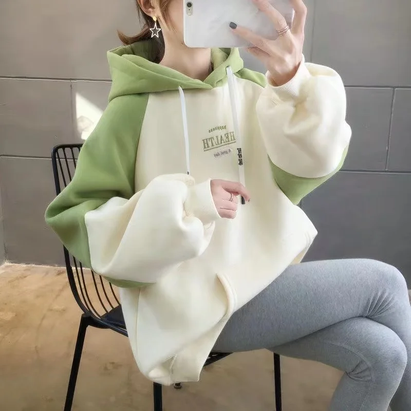 

150kg Women Winter Loose Pullovers Fleece Long-Sleeve Sweatshirt Hoodies Fat Female Tops Clothing Oversize Sweater Shirts Jumper