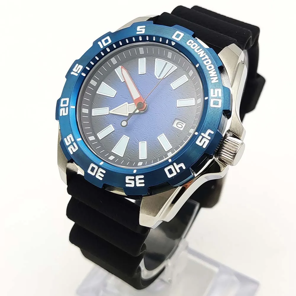 44MM Monster Men's Watch NH35 Movement Blue Glow Dial Automatic mechanical clock rubber strap