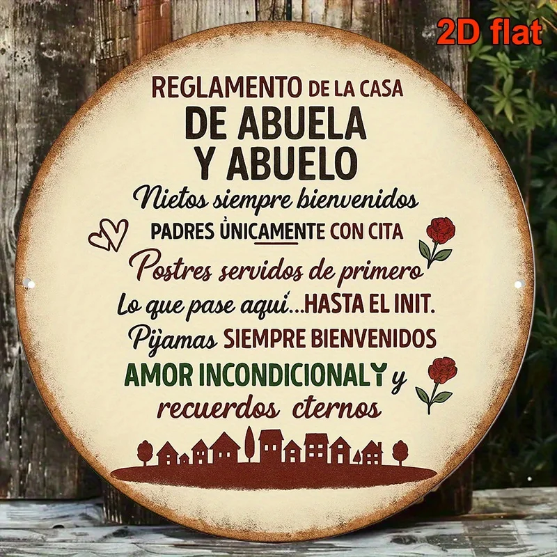 CIFBUY 2D Flat Aluminum Wall Art Waterproof Durable Decorative Sign For Home Living Room Bedroom Decor Spanish Family Rules Plaq