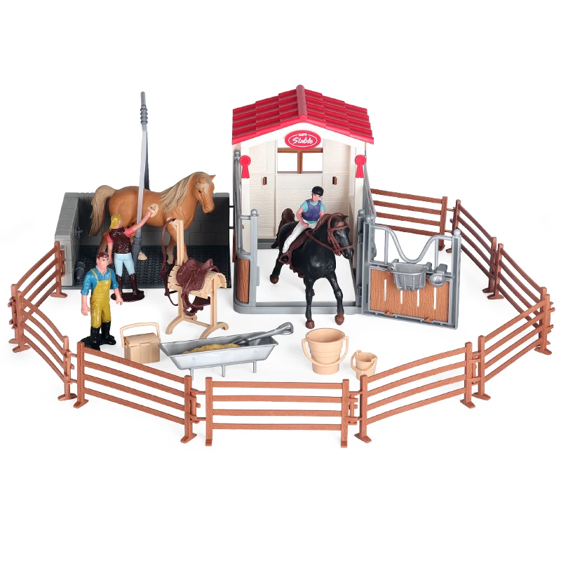 Oenux-Simulação Funny Farm Animal Toy Set para Crianças, Action Figures Playset, Cavalo Estável Agricultor Cow Rabbit Model, Xmas Education Toy Gift