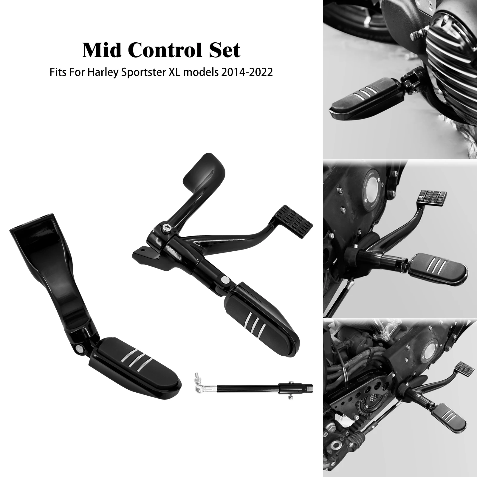 

Motorcycle Black Mid Control Kit Footpegs Brake Levers Set Driver Pedal For Harley Sportster XL 1200 Iron 883 Forty Eight 14-23