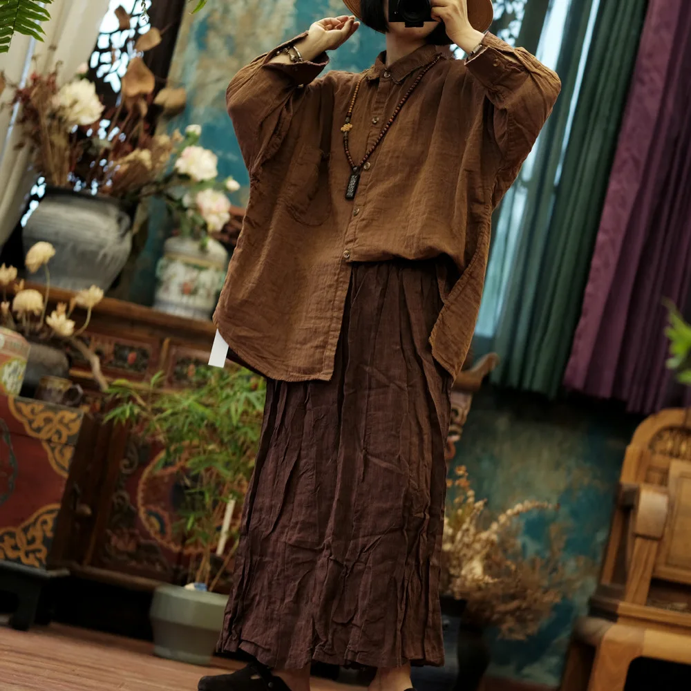 Women Long Sleeve Cotton Shirt New Arrival 2024 Autumn Vintage Style Solid Color Loose Female Basics Casual Tops Shirts M127