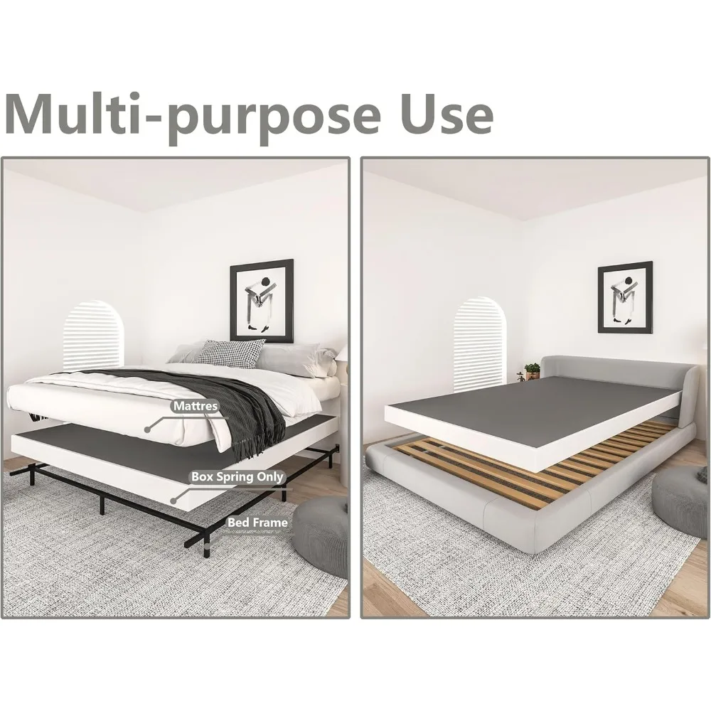 5 بوصة Queen Box Spring، كريم أساس مرتبة معدنية شديدة التحمل، سعة 3000 رطل، قاعدة منخفضة المستوى