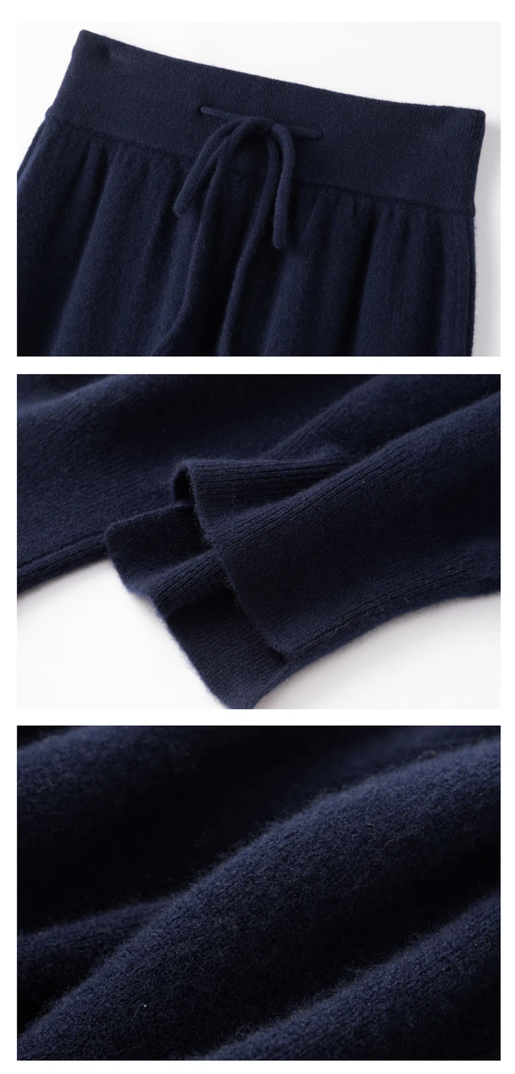 Angelo feminino lanterna calças outono inverno grosso calças de lã pura 100% lã merino malhas estilo simples macio quente calças coreanas