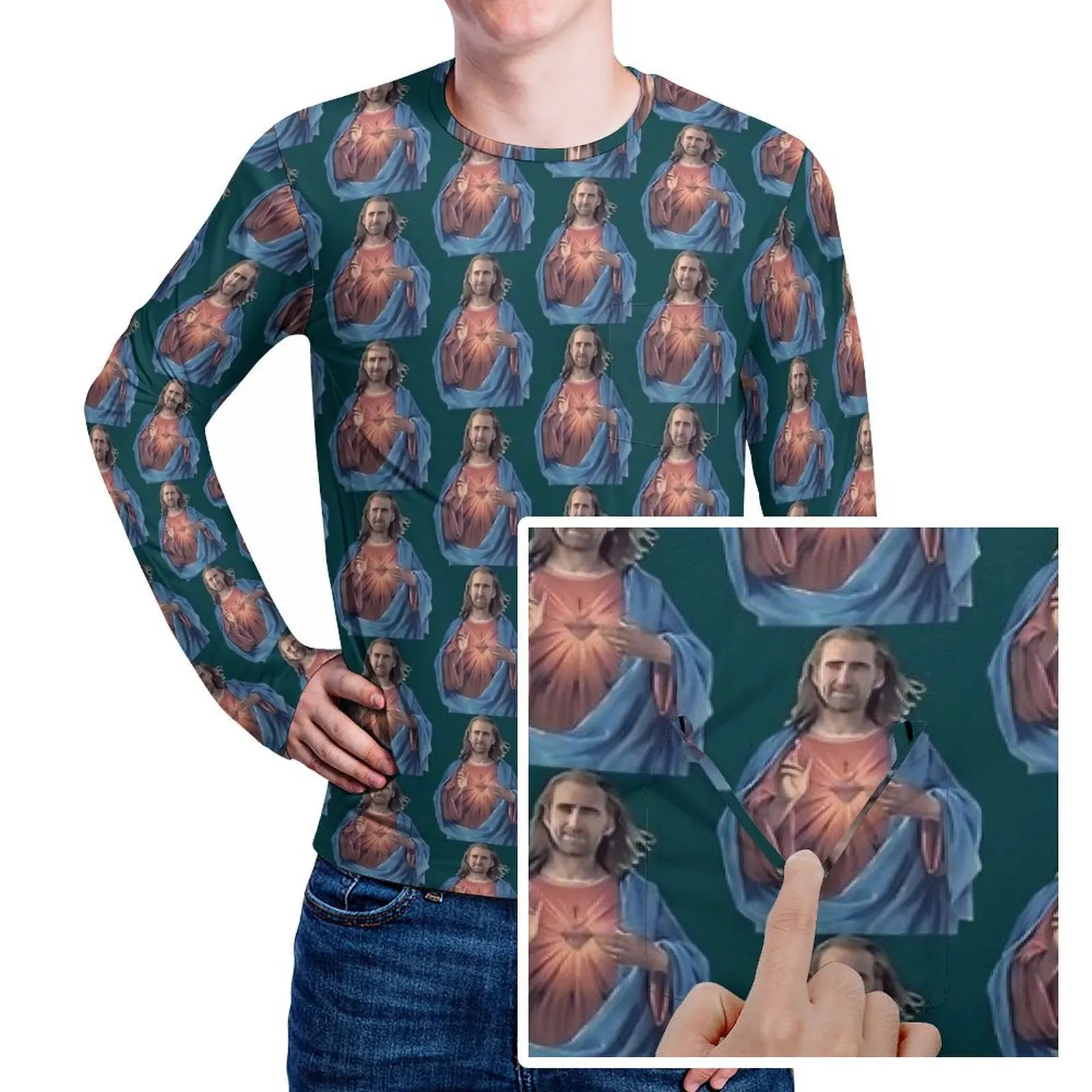 

Nicolas Cage Is Jesus T-Shirt Autumn Y2K T Shirts Male Trendy Graphic Tshirt Plus Size 4XL 5XL