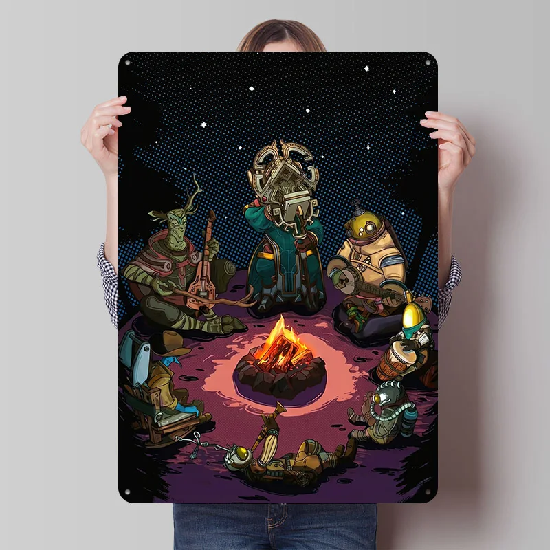 Outer Wilds Campfire Music Gedrucktes Poster, individuelle Wandkunst, Retro-Vintage-Metallblechschilder für Zuhause, Bar, Zubehör, Hausdekoration