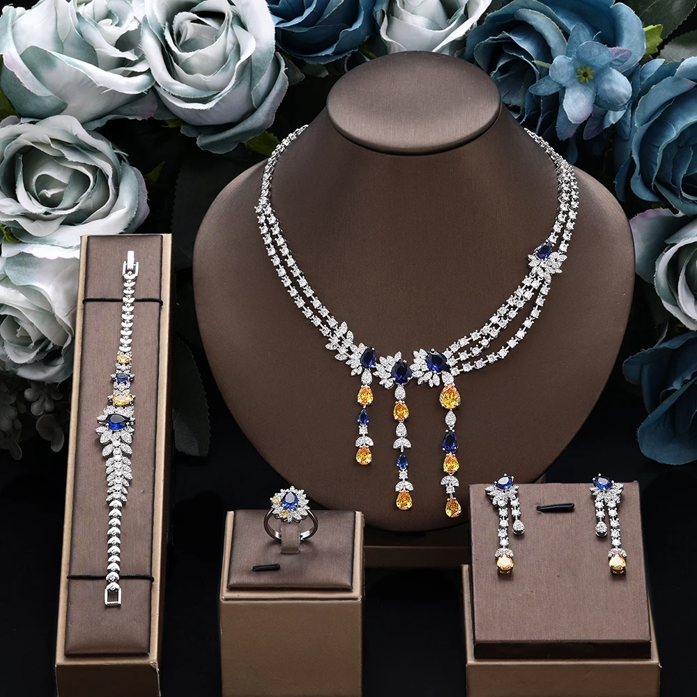 HIBRIDE High Quality Stunning Women Necklace Earrings Bracelet 4 Piece Women Jewelry Set Suitable for Wedding Dress Gift S-960
