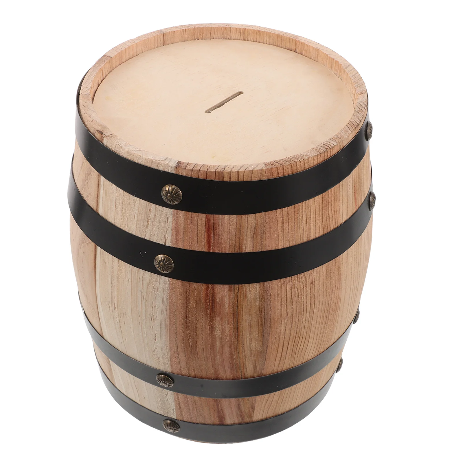 

Vintage Wooden Coin Bank Handcrafted Oak Barrel Style Money Box for Desk Home Decor Child Education Rustic Saving Solution