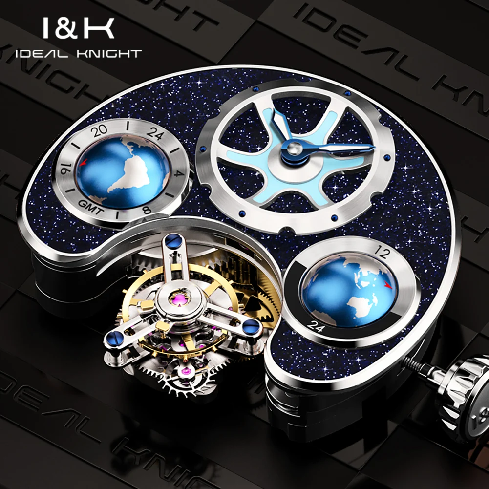 Ideal Knight Original Genuine Tourbillon Mechanical Wristwatches Waterproof Hollow out Stainless steel Automatic Male Watches