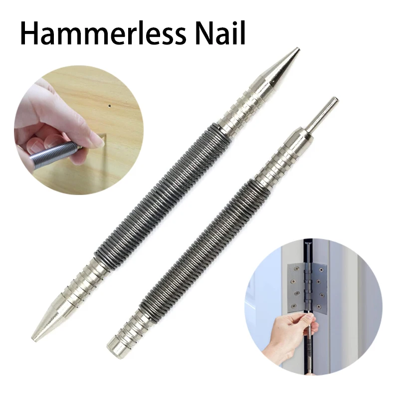 Spring Tool Hammerless Nail Set Center Pin Punch Spring Loaded Marking Metal Woodwork Drill Bit Door Pin Removal Tool
