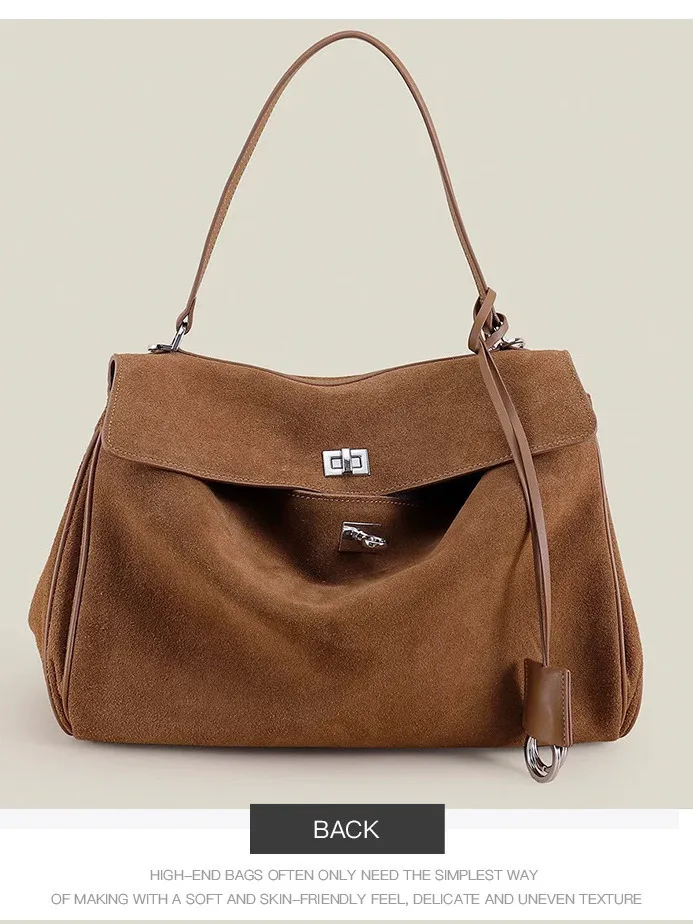 

Large Capaci Bag Frosted Cowhide Deer Skin Velvet Handbag oulder Bag Crossbody Bag Modern Neutral Sle Women's Bag
