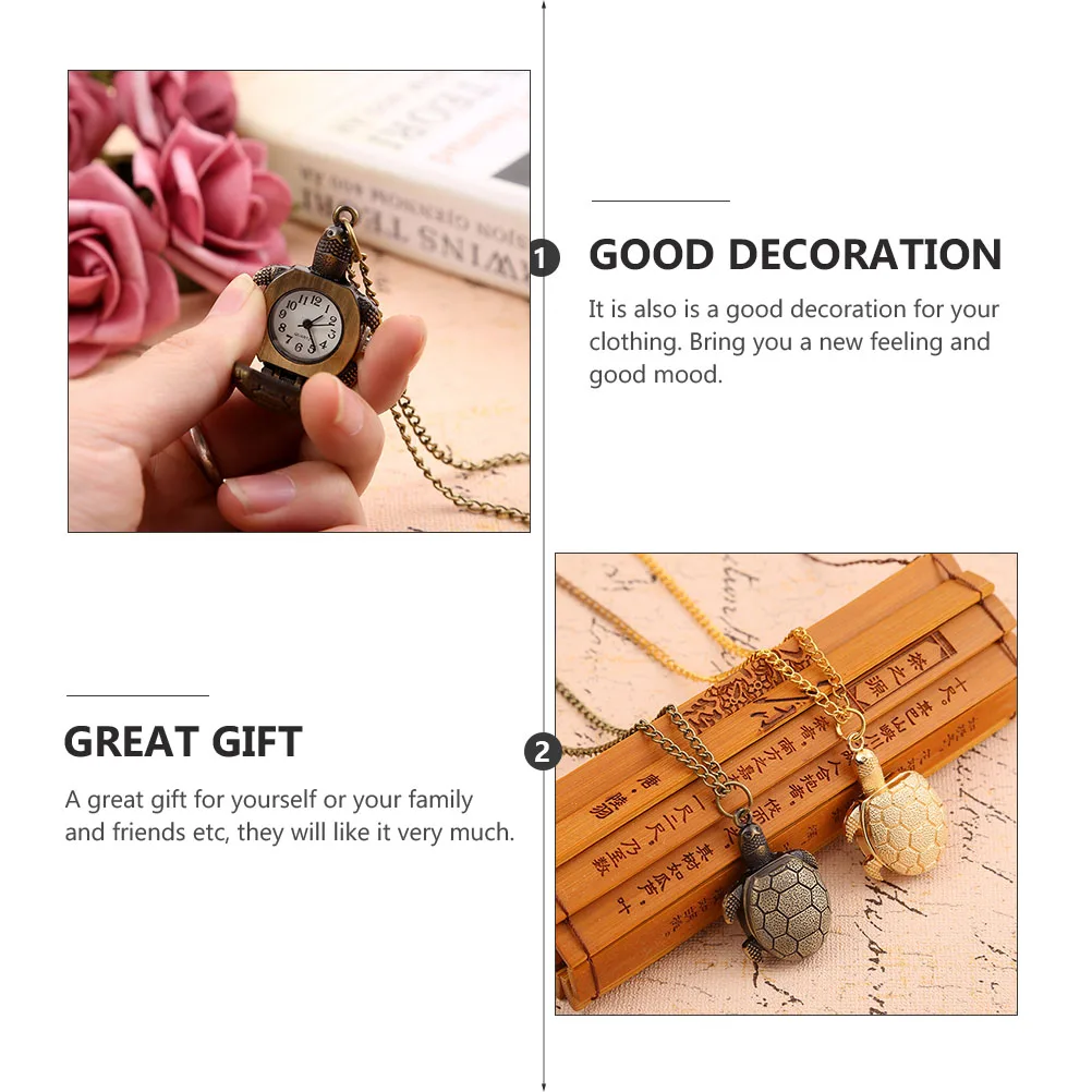 

Quartz Pocket Silver Alloy Turtle Pattern Retro Classic Ladies Kids Watch Chain Watches