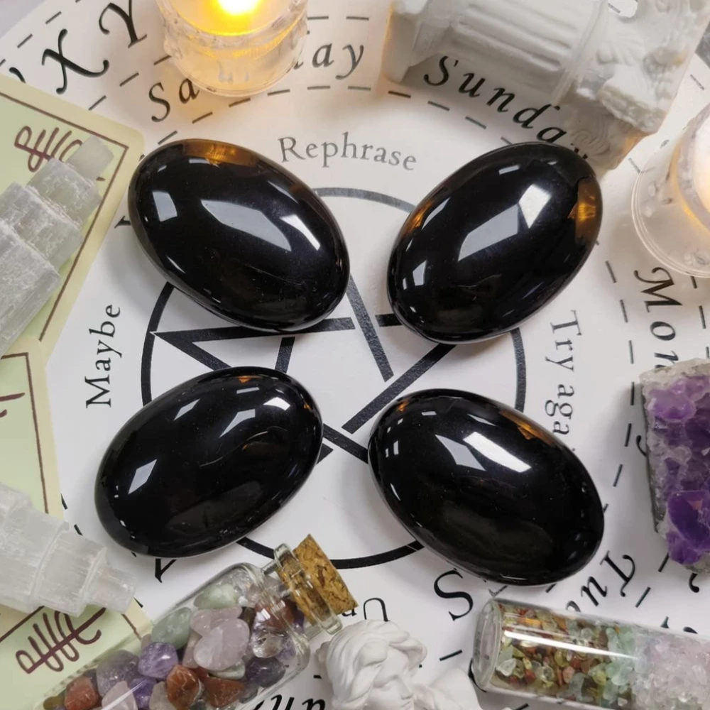Natural Black Obsidian Palm Stone, Hand-Carved Polished Crystal, Home Decor, Energy Crystal Collection, Healing Crystal Gifts