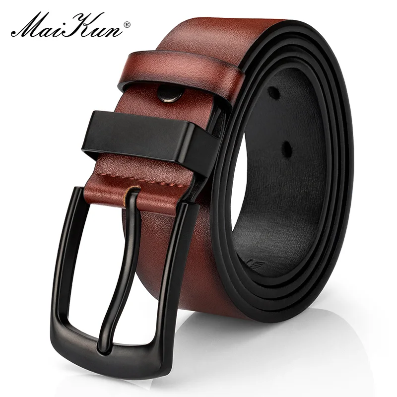 Maikun Men\'s Vintage Casual Belt Black Pin Buckle Student Versatile Leather Wide Belt