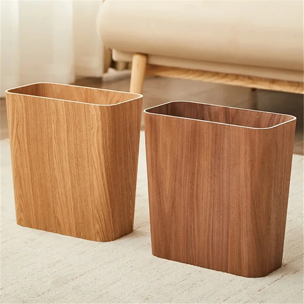 Japanese Wooden Trash Can Household Kitchen Trash Can Living Room Bedroom Office Desk Paper Towel Basket Trash Bucket