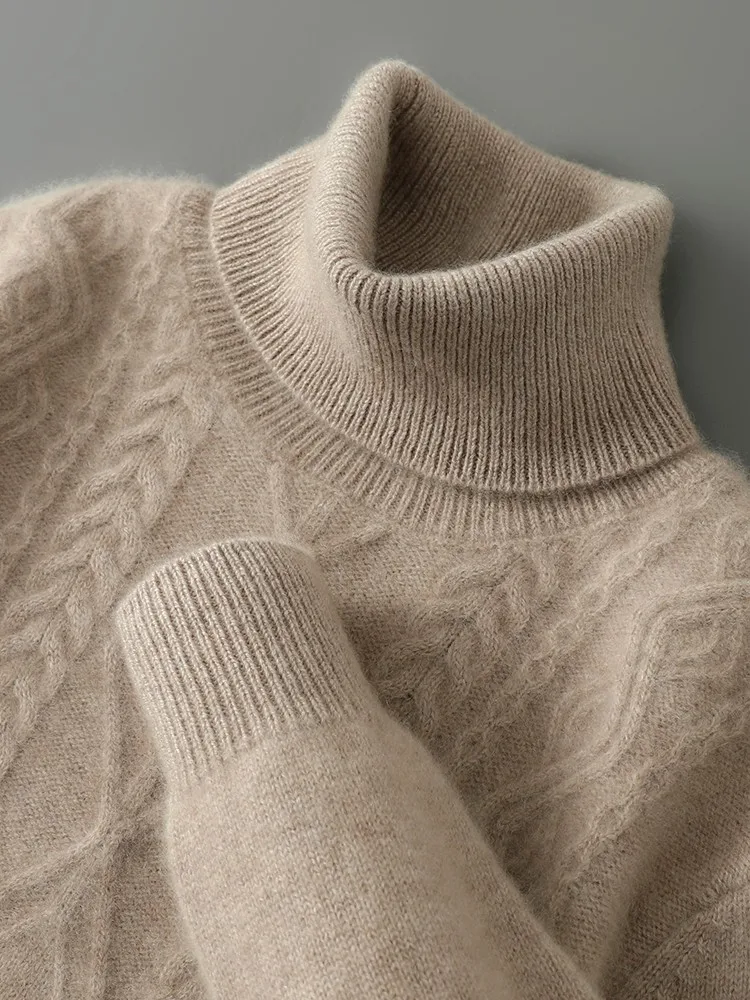 الرجال خريف شتاء الياقة المدورة سترة محبوك الجاكار البلوفرات الناعمة 100% الصوف الخالص لاعبا الأساسية البلوزات الدافئة للرجل 2025 جديد #5